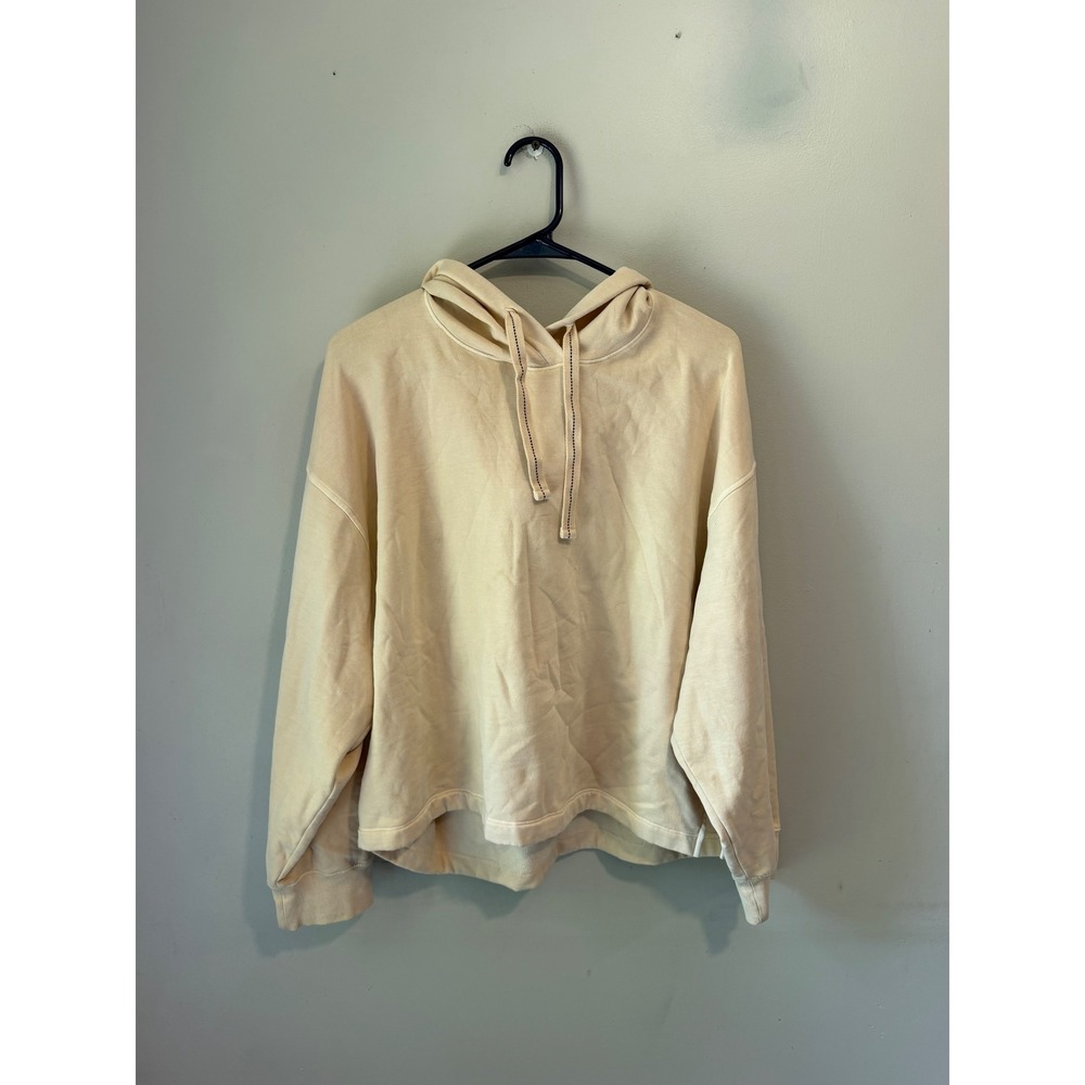 Old Navy Womens XL Cream Fleece Cropped Hoodie Pullover Beige Long Sleeve